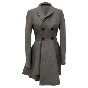 Alexander Mcqueen Double-Breasted Flared Coat in Grey Wool